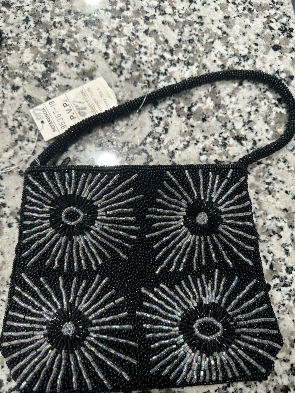 Menbur Black Beaded Wristlet with Iridescent Silver Accents